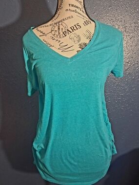 Isabel Maternity Teal V-Neck Short Sleeve Top W Side Ruching Large